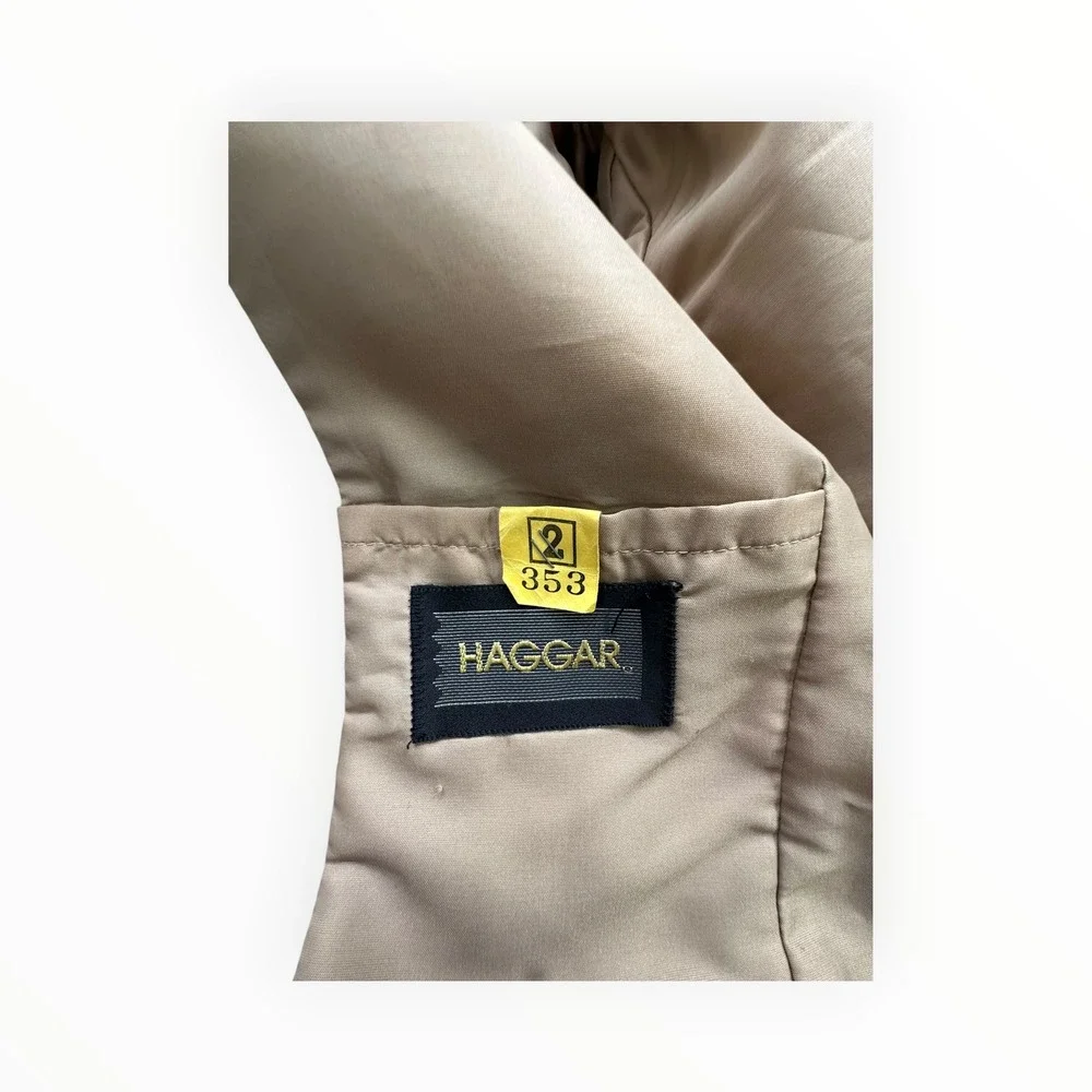Haggar Blazer Mens 36R Tan Herringbone Wool Blend Two‎ Button Sport Coat WPL 386